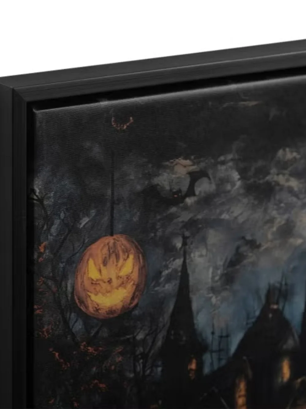Halloween Haunted Village Wall Art - Orange & Black LED 25X17